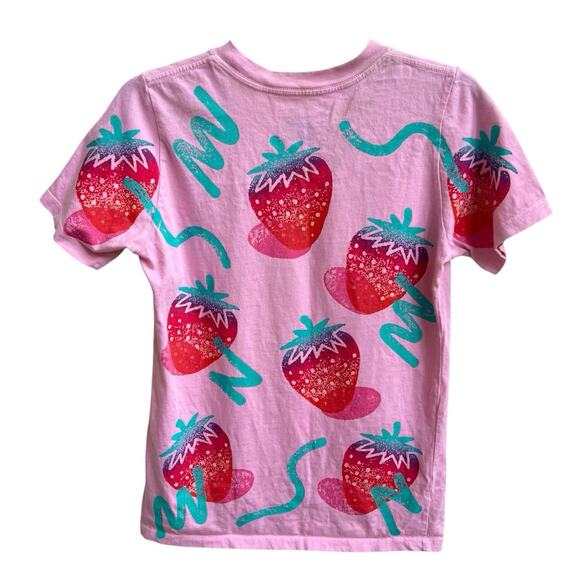 Mokuyobi Snazzberry Tee Strawberry Graphic T-Shirt Unisex Sz XXS Pink Short Slv - Picture 2 of 4